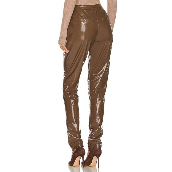 ALIX NYC NWT Loring Pants Faux Patent Leather Size 6 Mid Rise Acorn Brown - Picture 2 of 12